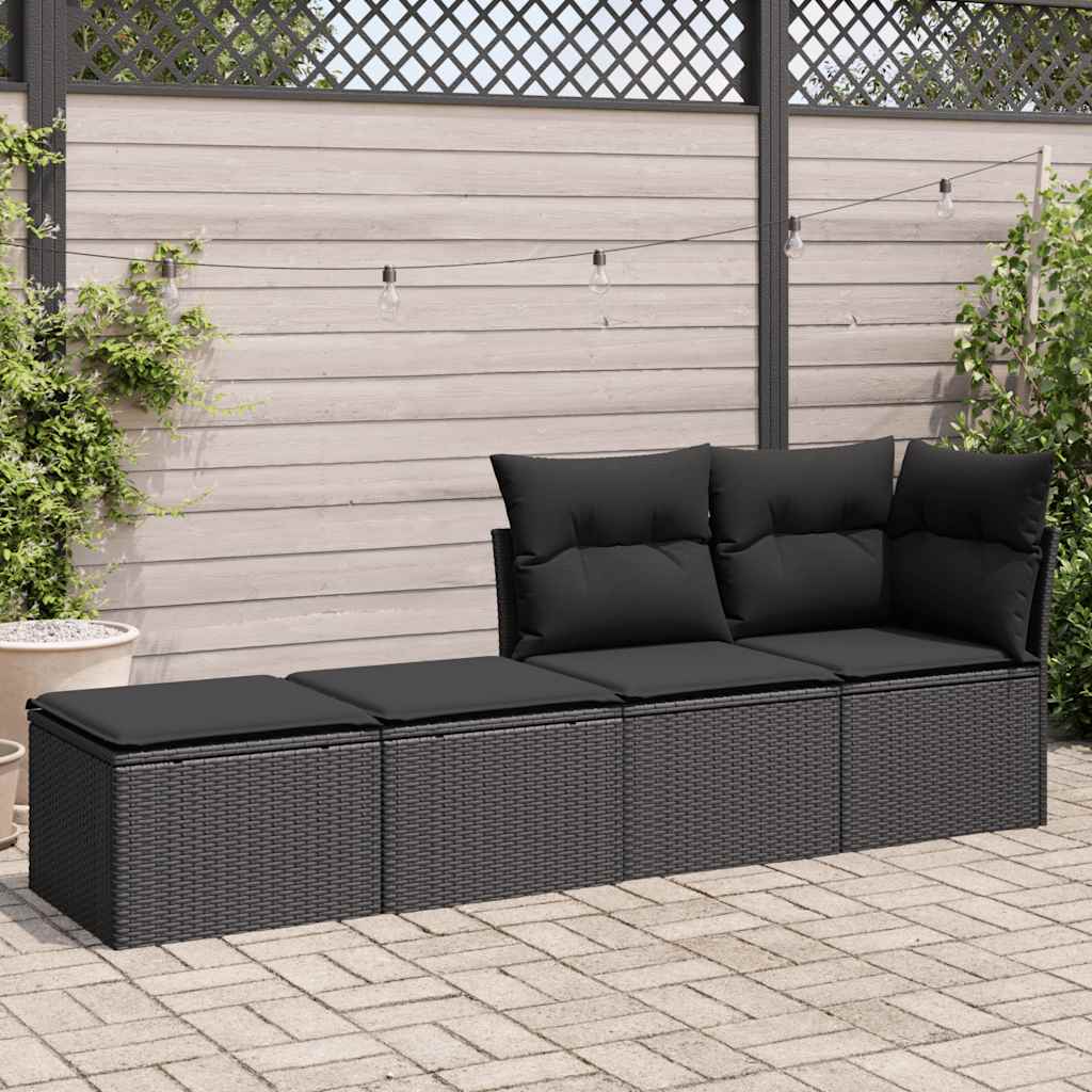 2 Piece Outdoor Sofa Set with Cushions Black Poly Rattan