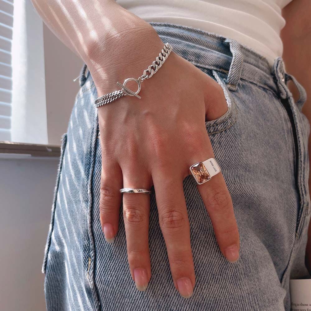 champagne Good luck Silver Korean Style Joint Rings Finger Ring Open Rings Women Hip Hop Rings