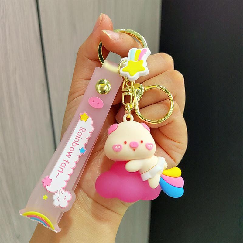 Creative Silicone Rainbow Pig Keychain Cute Cartoon Bag Accessory Perfect Gift Idea