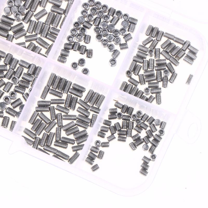 500 шт. M2.5 M3 M4 DIN913 Нержавеющая сталь 304 Черный Шестигранный Гексагон Socket Allen Плоский Конец Установочный Винт Набор Винтов Коробка