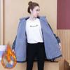 Women's Warm Snow Pike Coat Winter Long Denim Warm Jacket Hooded Denim Jacket