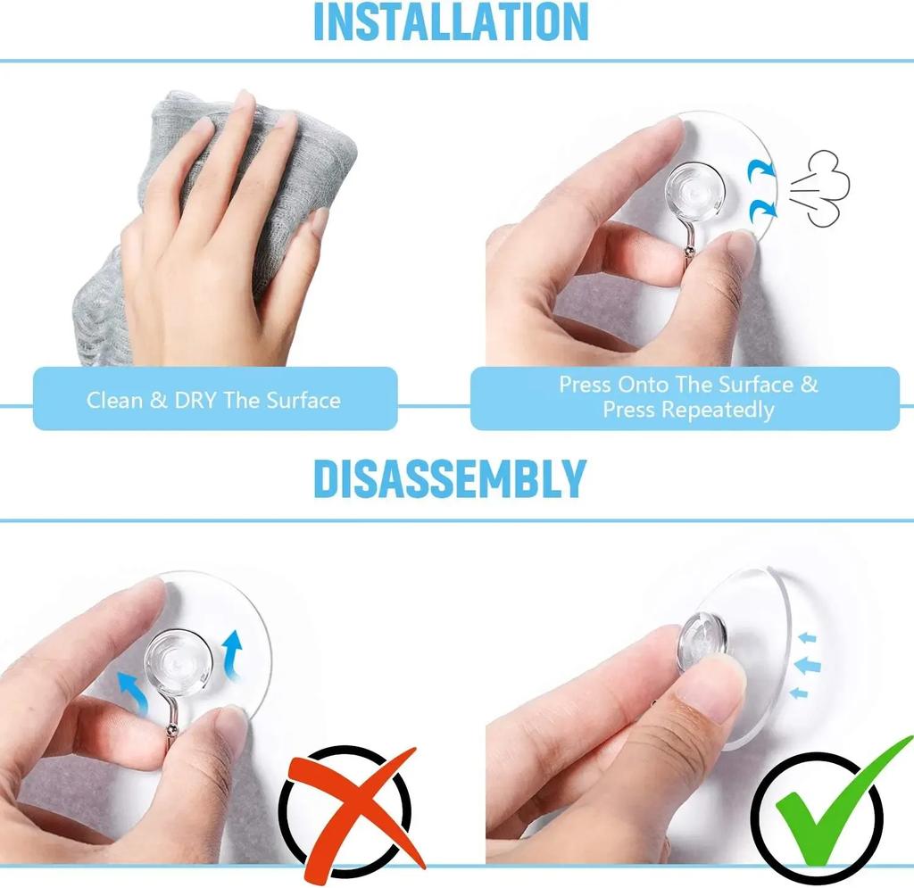10/5 шт. Крючки на присосках 20/30/40/50/57 мм Прозрачные присоски с крючками для кухни, ванной комнаты, окон, стеклянной стены, вешалка