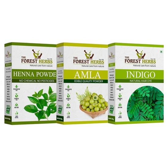 The Forest Herbs Натуральный уход от природы 100% Органическая хна, Индиго, Порошок амлы для волос Черный Комбо Каждый 100 г