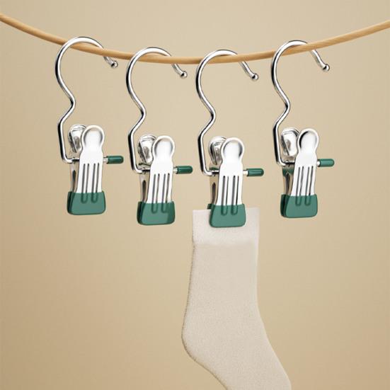 5 шт. многофункциональный зажим для сушки одежды с крючком, компактный металлический крючок из нержавеющей стали с резиновым покрытием