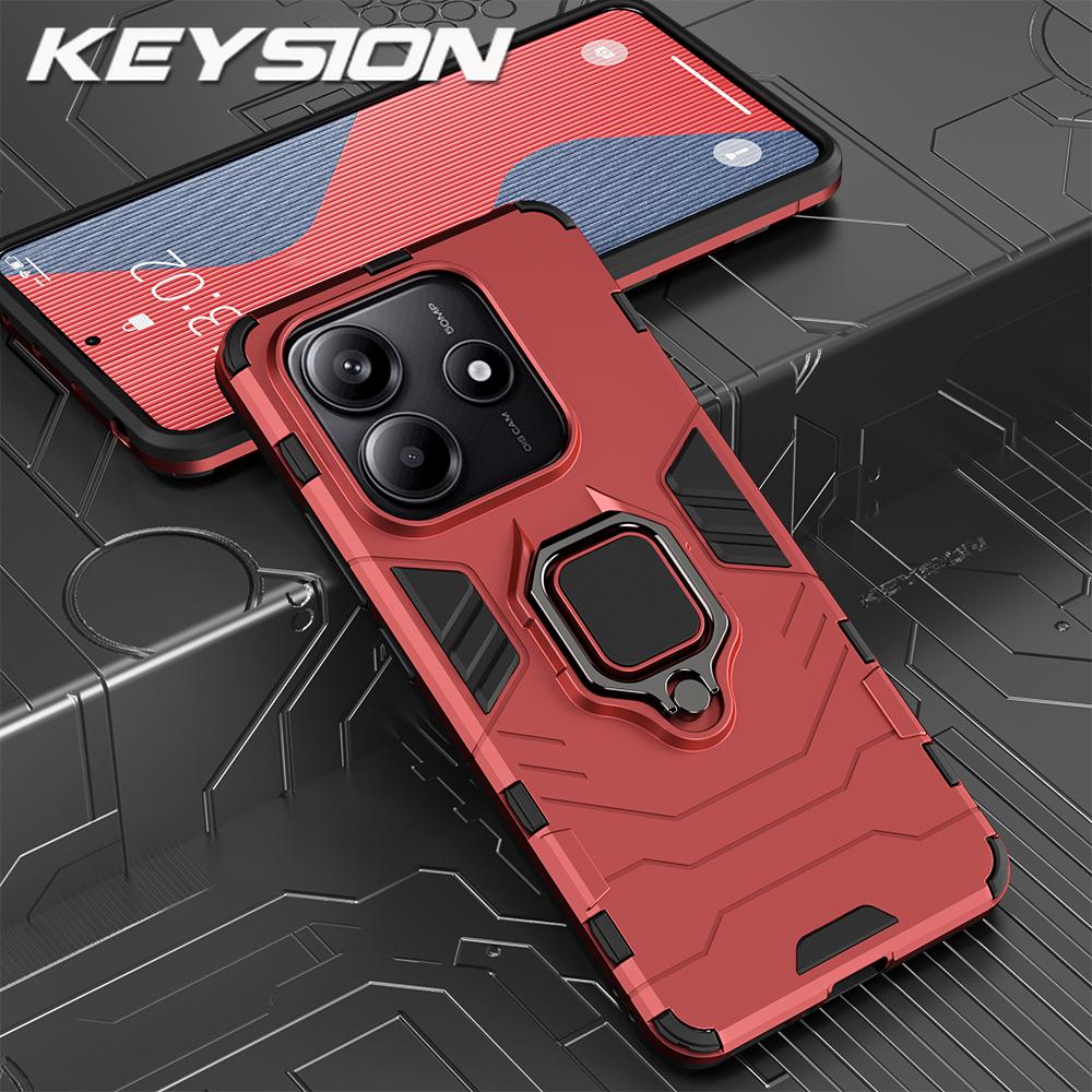 KEYSION Противоударный защитный чехол для Redmi Note 14 4G 14 Pro+ 5G Силиконовый + PC Ring Stand Phone Back Cover для Redmi Note 14 Pro 5G