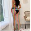 Colorful Stripes Sexy Hollow Stretch Porn Fishnet Erotic Lingerie for Women Female Crotchless Teddy Bodystockings Erotic Adult Female Sex Game Costume