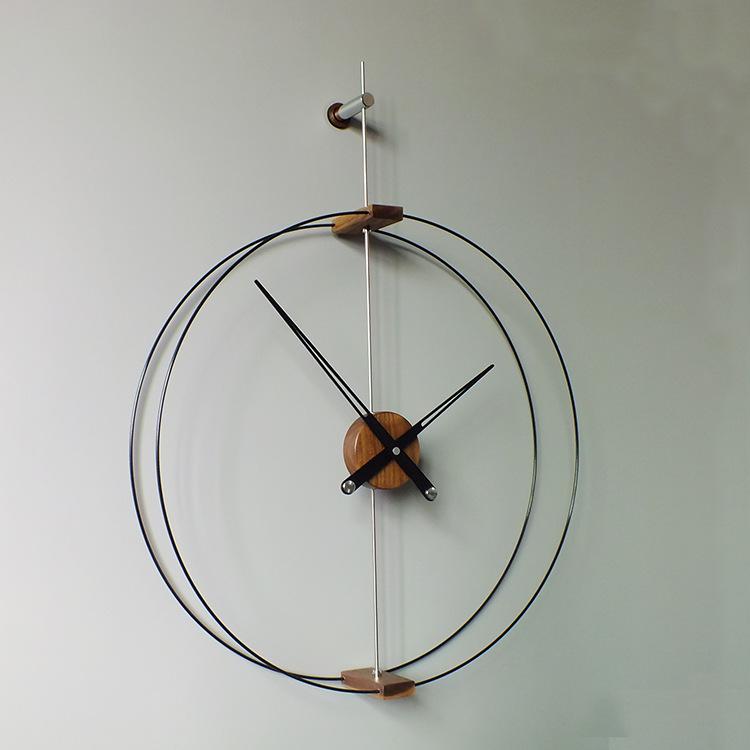 Nordic Modern Minimalist Spanish Nomon Wall Clock, Black Walnut with Large Copper Pointer for Hotel and Living Room Decor.