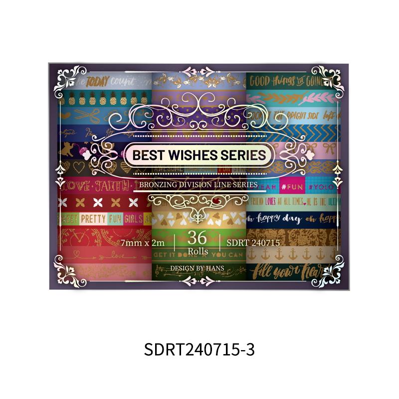 36rolls Best Wishes Washi Tapes Set Basic Pattern Gold Stamping 7mm Lace Adhesive Masking Decoration Stickers Gift Packing