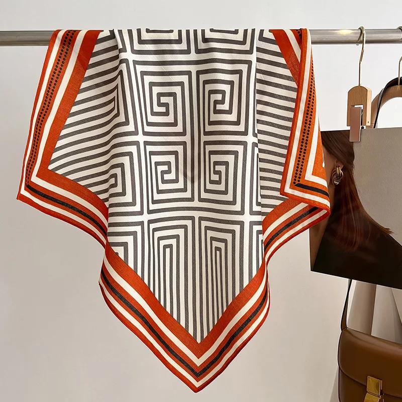 Luxury 70cm Small Cotton Hair Women Square Scarf Print Neckerchief Ladies Neck Tie Hand Wrist Foulard Bandana Echarpe