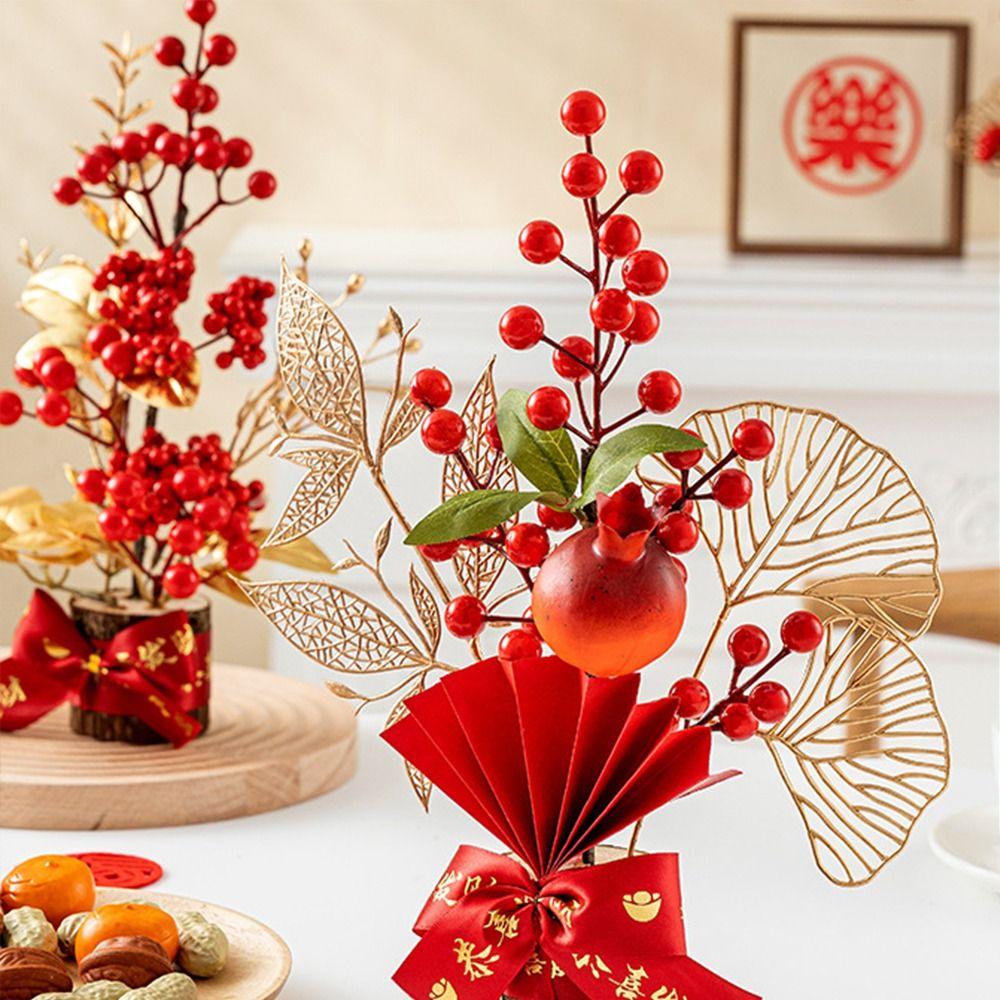 Good Fortune Spring Festival Pots Red Berry Branch New Year Pots Tabletop Pots Living Room