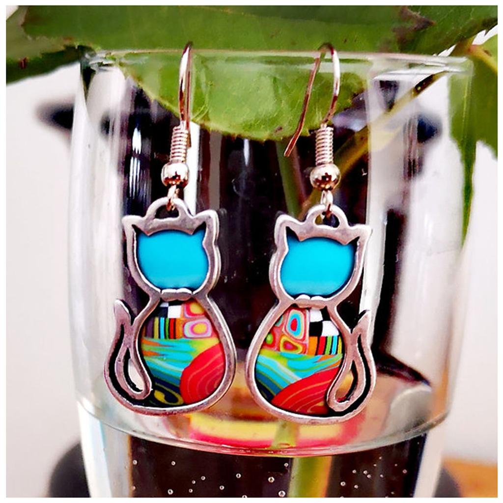 Les Trésors De Lily [R1325] - Серьги авторские "Коломбина и Арлекин" синие разноцветные, серебро (кошки) - 22х16 мм