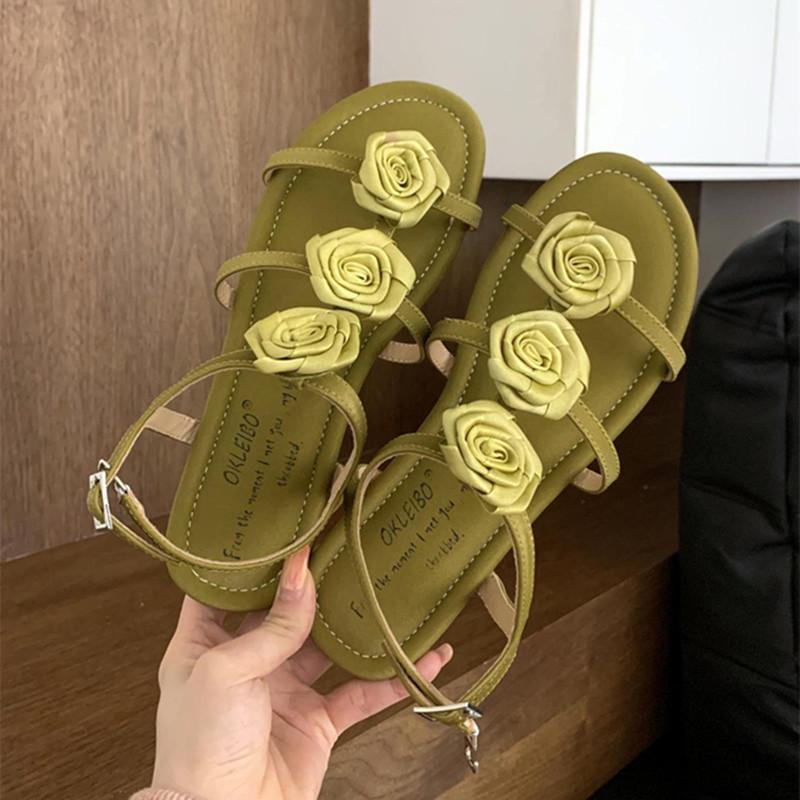 Fashion 2024 Summer New Open Toe Sandals Women Roman Style Cute Flat Sandals for Women Chunky Low Heel Wedge Design Elegant Dress Shoes