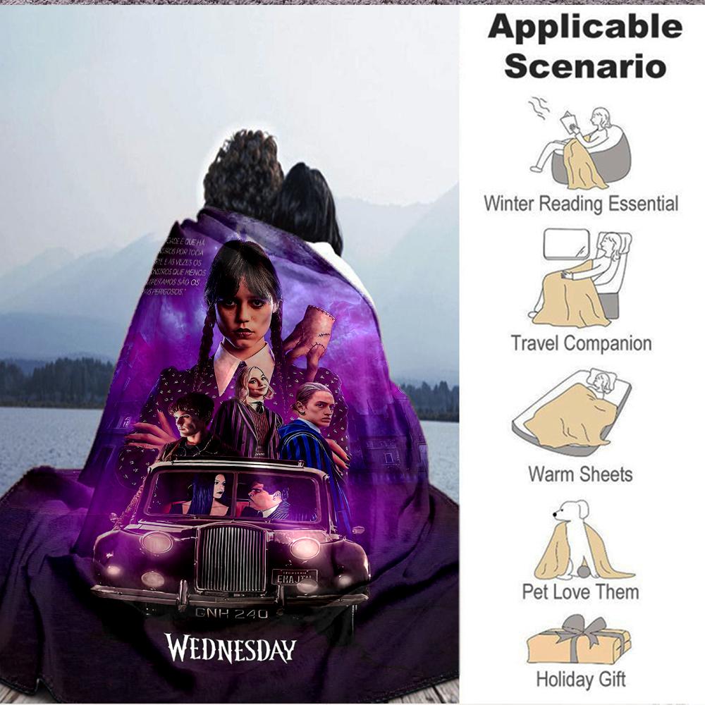 1Pc Wednesday Addams' Car Ride Flannel Blanket, Soft And Comfortable, Casual Warm, Camping Travel, Christmas, Halloween Xmas Gift L1212