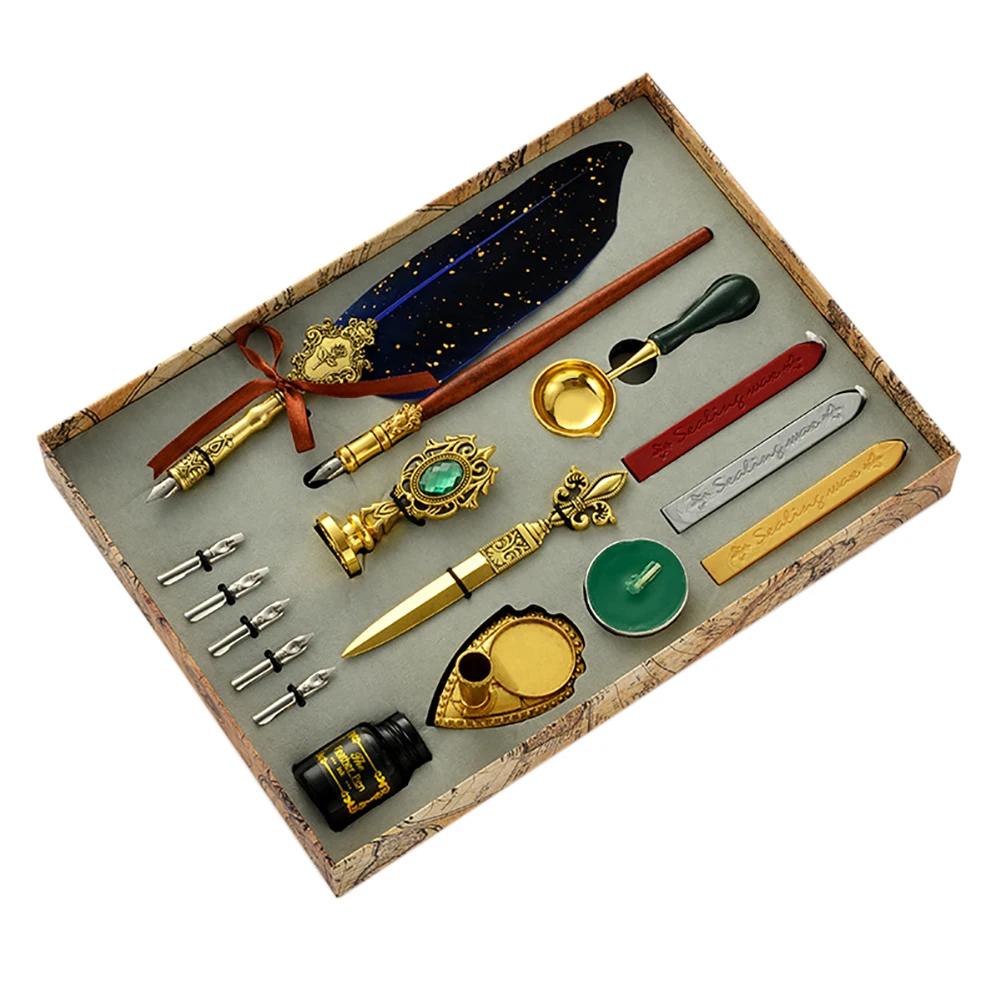 Ретро Перьевая Ручка Набор Пишущих Чернил Канцелярские Товары Изысканное Перьевое Дип-Перо Набор Штампов Художественные Принадлежности Поделки Подарки для Студента DIY