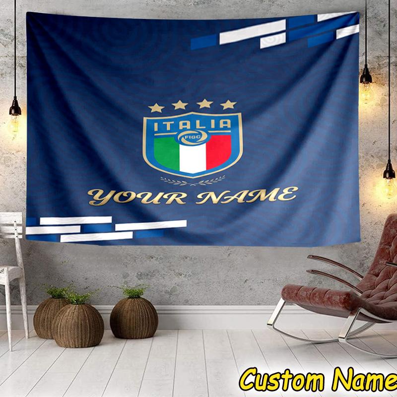 Custom Name Italian Football Crest Tapestry Room Decoration Wall Hanging for Living Room Bedroom, dormitory, Birthday and Christmas gifts