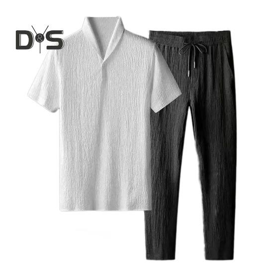 Мужской летний повседневный наряд из 2 шт./компл., футболка с короткими рукавами и эластичной резинкой на талии, комплект длинных брюк, комплект спортивной одежды, спортивный костюм для бега