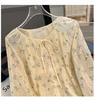 French Floral Long Sleeved Women's Round Neck Lace Up Design Tops Spring Autumn Simple Versatile Ladies Pullover