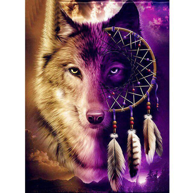 Wolf Animal DIY 5D Diamond Painting Full Round Drill Dreamcatcher Diamond Embroidery Cross Stitch Mosaic Rhinestones Home Decor