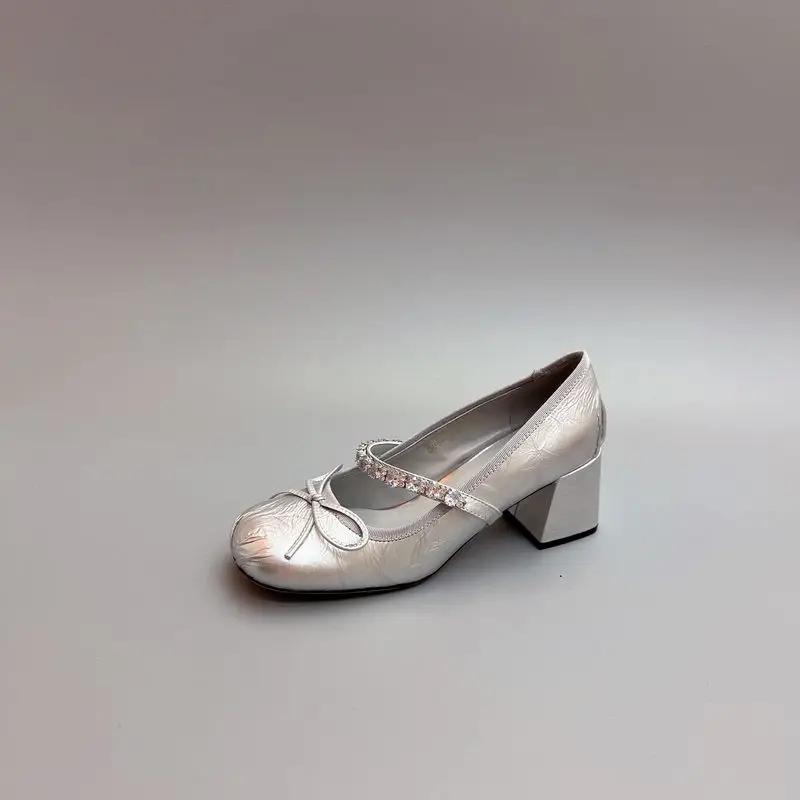 Shoes For Women Korean Style With Bow Square Heels Woman Pumps Promotion Hot And Low Price Non Slip Summer 2024 Discount Social