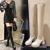Эластичные Ботильоны Высокие Резиновые Сапоги Женские Осень Зима Новый Стиль Водонепроницаемые Толстая Подошва Тонкий Высокий Каблук Кожаные Сапоги Сапоги Рыцаря