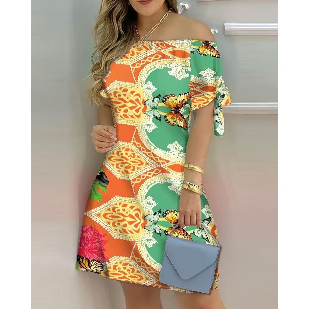 Женская мода лето весна однотонный принт с коротким рукавом на одно плечо с высокой талией повседневные платья