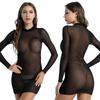 Women Mesh Sheer Bikini Cover Up Swimwear Bathing Suit Beach Dress See Through Dress with Long Sleeve