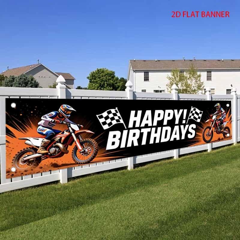 Happy Birthday Fence Banner Racing Motorcycle Outdoor Yard Decor