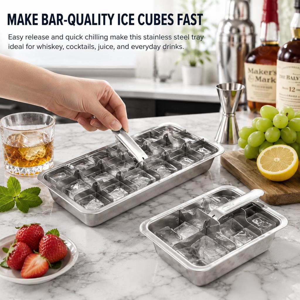 6/18 Cavity Quick Freezing Stainless Steel Ice Tray Lever Release Metal Cube Maker Mold Reusable Box For Cocktail Drinks