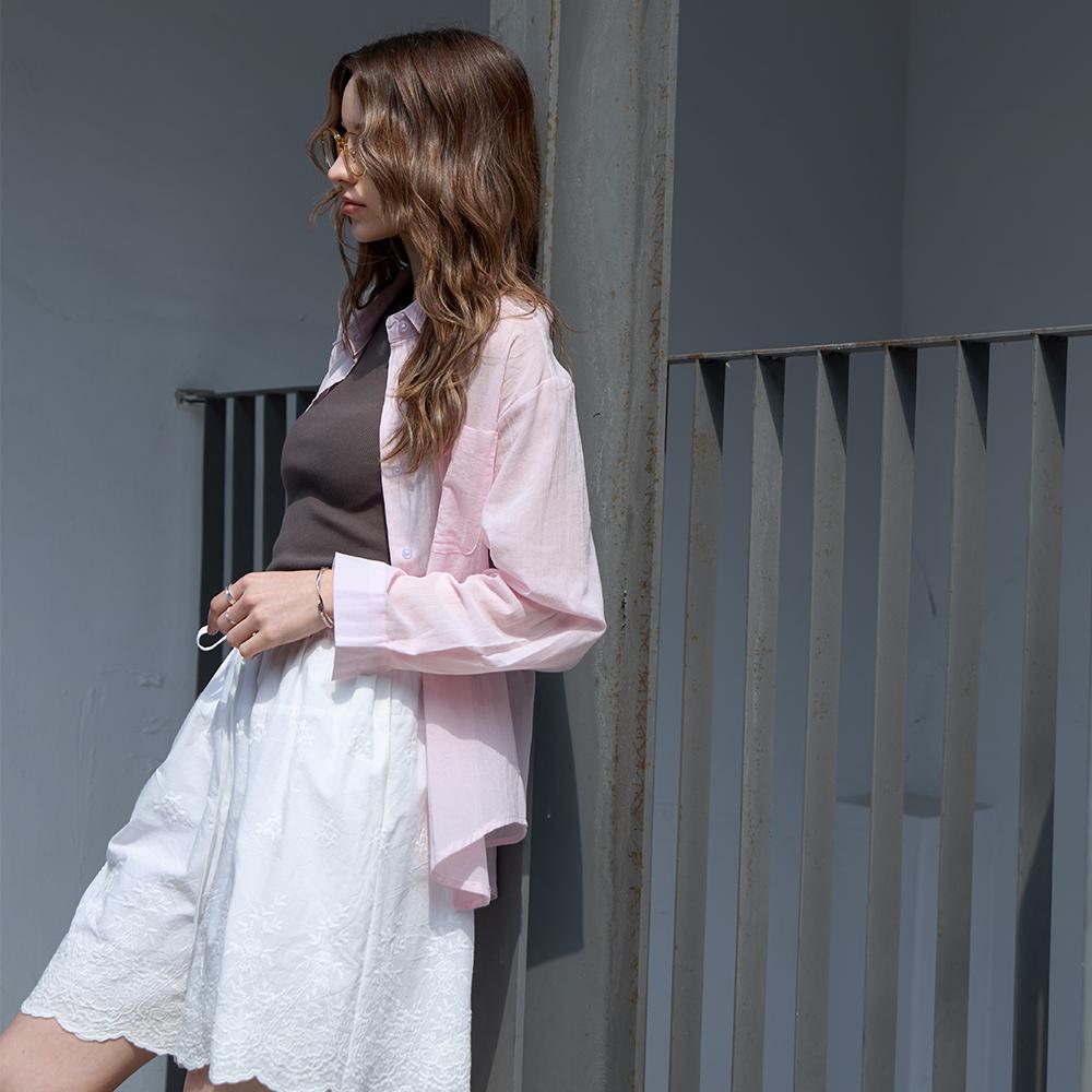 KELLY DONAHUE Colored Cotton See-Through Shirt_Pink