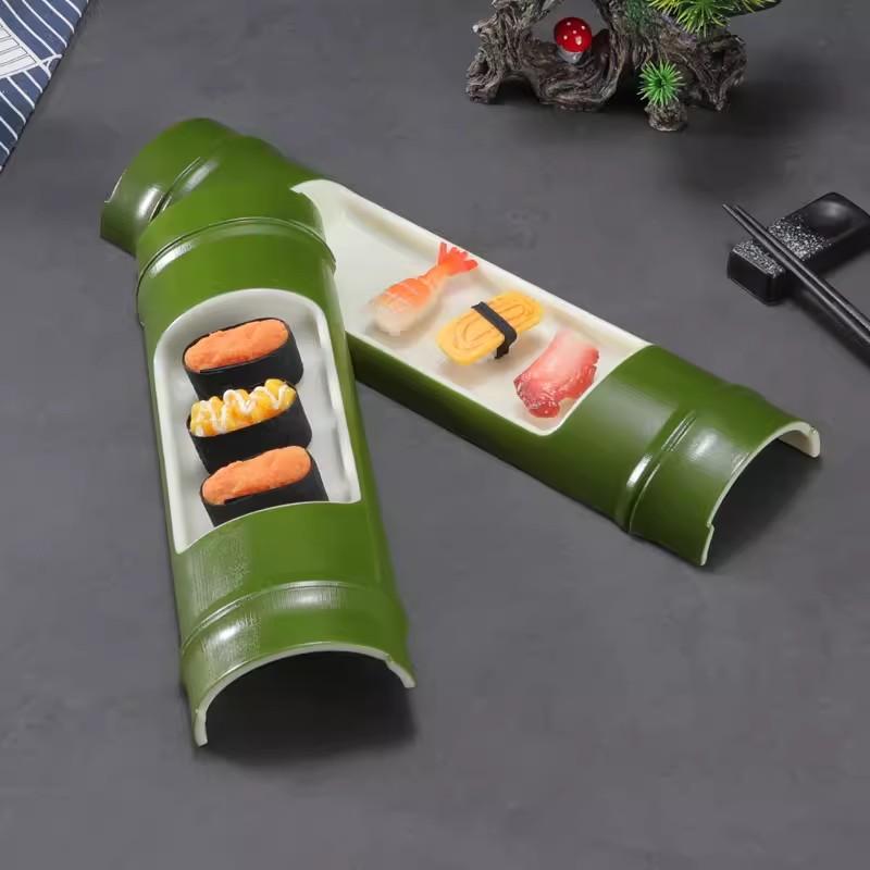 Поднос для суши в японском стиле, пластиковая тарелка, креативная форма из бамбука, холодное блюдо, суши, сашими, морепродукты, сервировочная тарелка, ресторанные тарелки