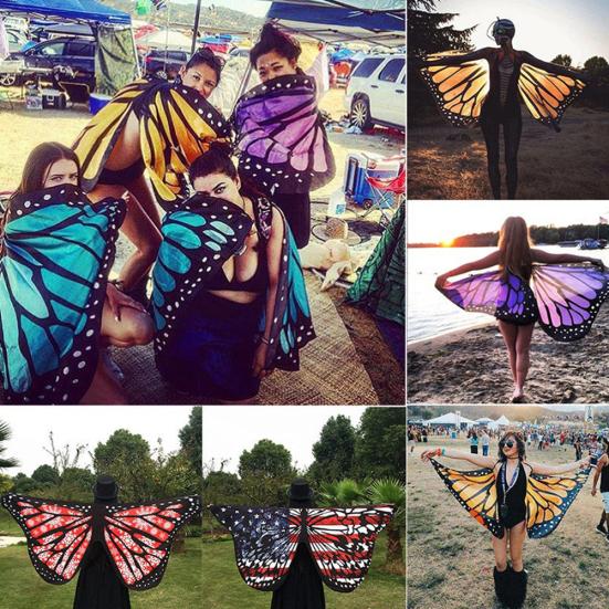 Colorful Soft Fabric Butterfly Wings Tippet Stole Scarf Ladies Fairy Costume