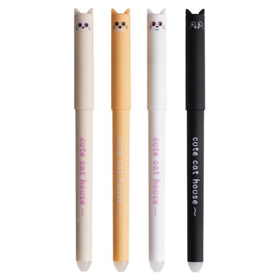 4 шт. Милые гелевые ручки с котиками, стираемые, 0,5 мм, выдвижные ручки с клипом и ластиками, каваий, мультяшные, для письма, школьные принадлежности