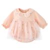 Baby Clothes Coverall Dress Bodysuit Tulle Skirt Spring Autumn Girls Newborn Clothes Embroidered Chrysanthemum Pattern Pre Pink 80 Months [Reegoo