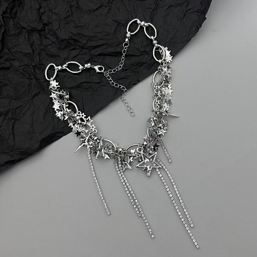 Electroplating Fashion Inlaid Rhinestone Necklace Alloy Charm Necklace Y2k Style Tassels Necklace
