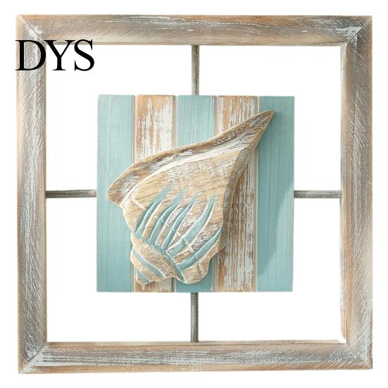 Small Beach House Ornaments 3D Conch/Starfish/Shell Wooden Frame Wall Art, Distressed Coastal Style Decoration, Seaside Theme Decorations Ocean