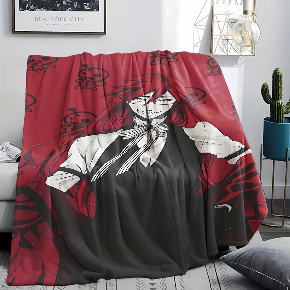 1 шт. Фланелевое одеяло с принтом «Черный дворецкий», Высококачественное, Для всех сезонов, Декор для дома, Тепло и уют, Идеально подходит для рождественских подарков