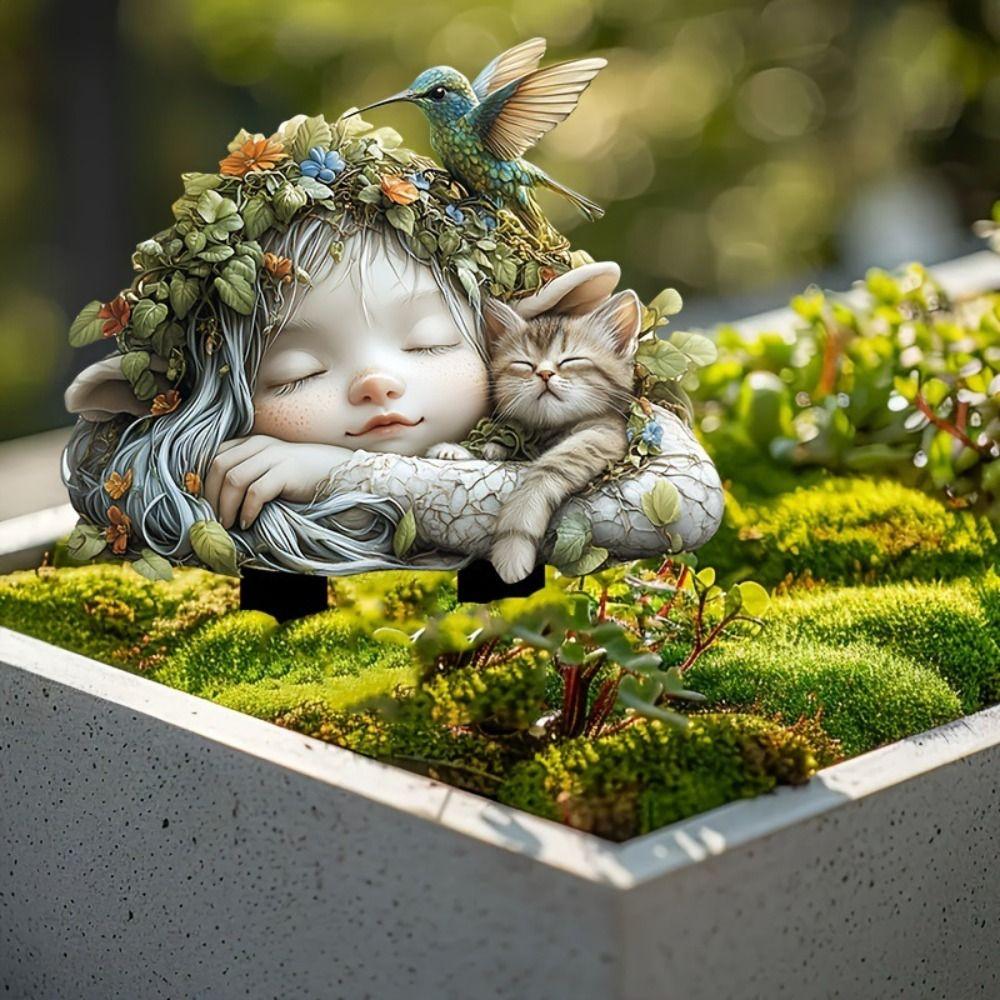 Artificial Fairy Garden Art Sculpture Cute Garden Floor Plugs Crafts Garden Stake Statue Courtyard