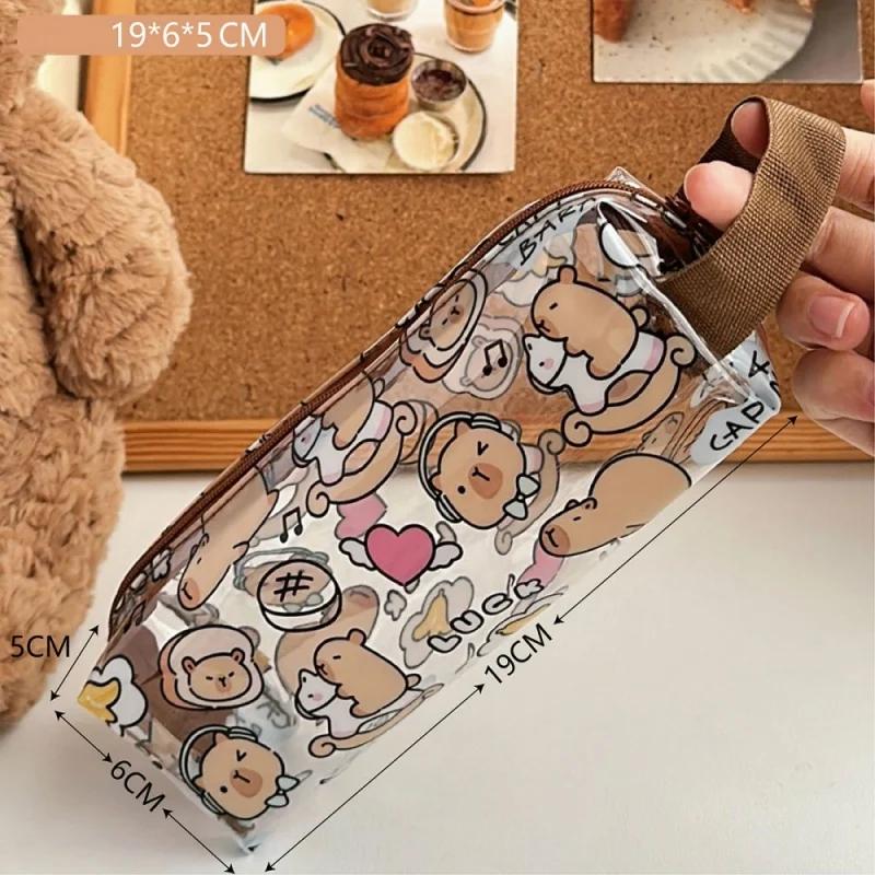 Милый пенал Capybara для детей, милый пенал с изображением животных из мультфильма Capybara, большая вместимость, прозрачная сумка для хранения канцелярских принадлежностей
