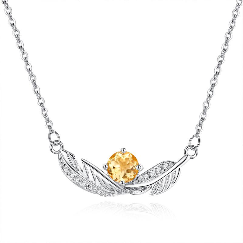 S925 sterling silver natural stone necklace women's fashion versatile collarbone chain ins wind feather pendant fashion gift