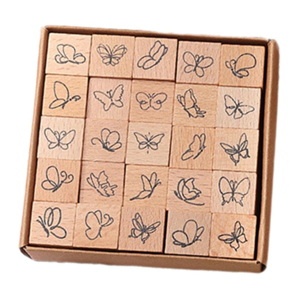 25 Pieces Wood Stamps Crafts DIY Wooden Rubber Stamps for Photo Album Scrapbooking Supplies Painting Journals Happy Planner