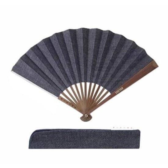 Nishikawa Shoroku Shoten fan Okayama-made denim summer use made Japan Fathers Day gift comes paulownia box includes pouch present mens gentleman.