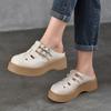 Round Toe Hollow-out Women's Outdoor Slippers Lightweight Thick Soled Genuine Leather Sandals