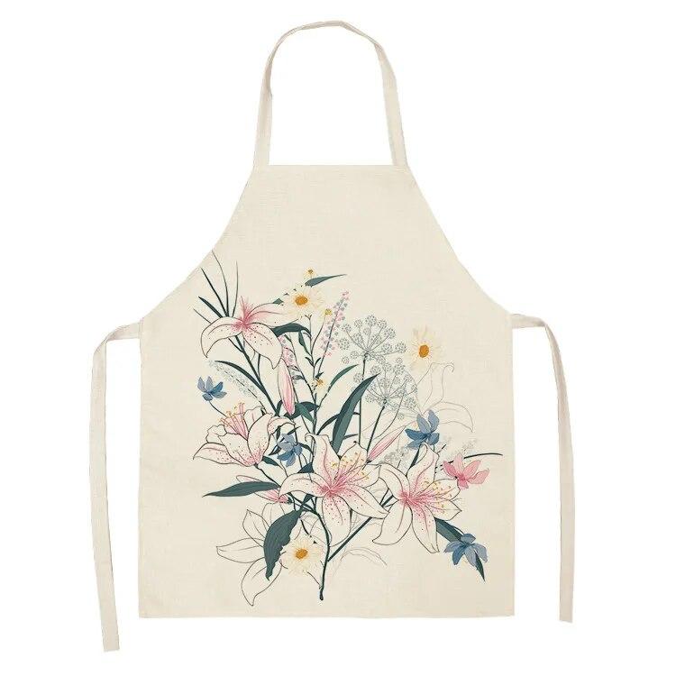 Home Decor Kitchen Dining Room Cooking Bib Aprons Linen Floral Pattern Women's Aprons