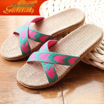 Летние льняные домашние тапочки с антискользящей подошвой для пар