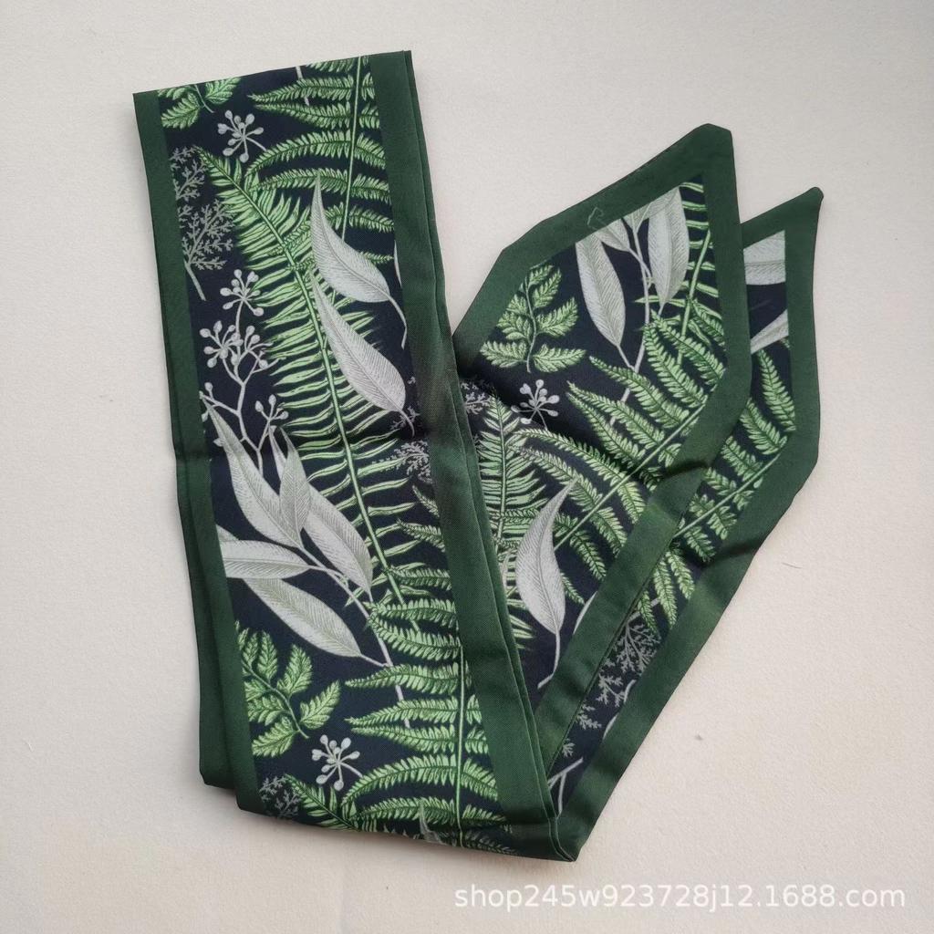 Маленький белый и нежно-зеленый шелковый шарф для женщин, тонкая лента, повязка на голову, резинка для волос, украшение для сумки, длинный