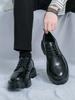 Модные новые толстые туфли с круглым носком в школьном стиле из кожи, мужские деловые туфли на шнуровке, модная обувь в корейском стиле