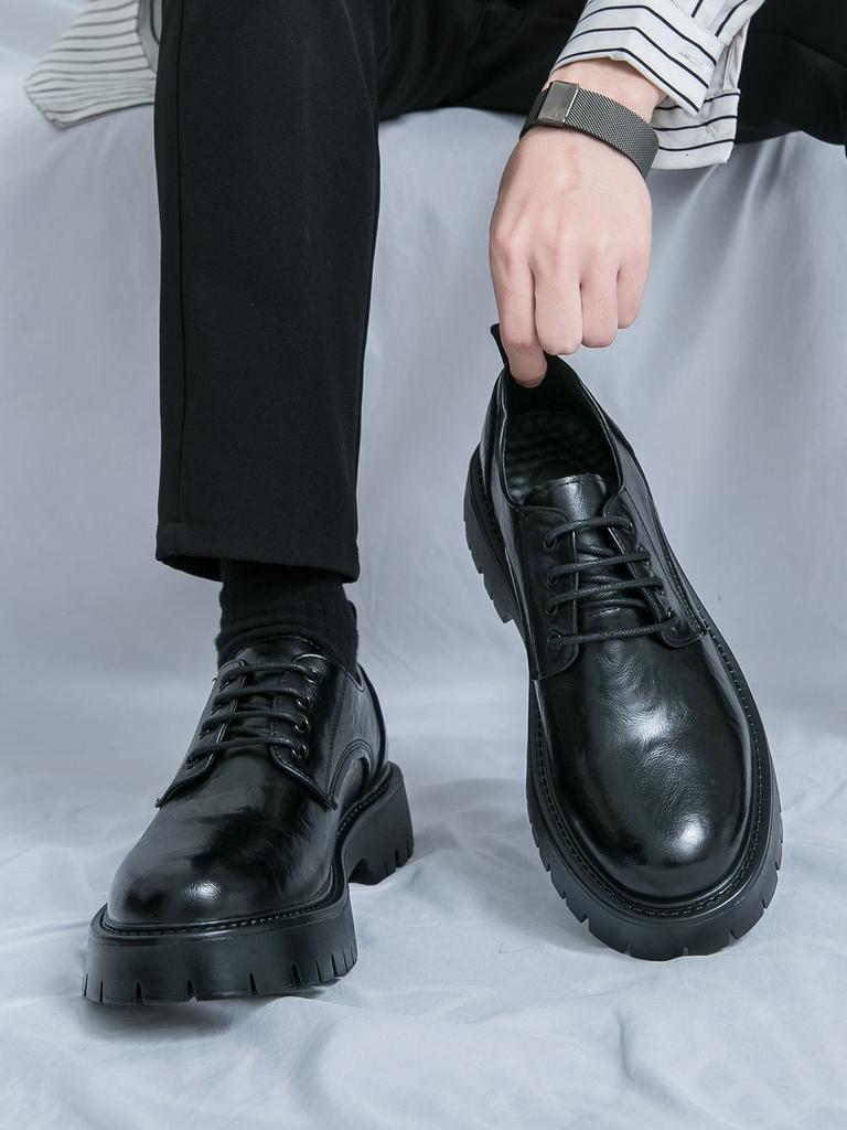 Модные новые толстые туфли с круглым носком в школьном стиле из кожи, мужские деловые туфли на шнуровке, модная обувь в корейском стиле