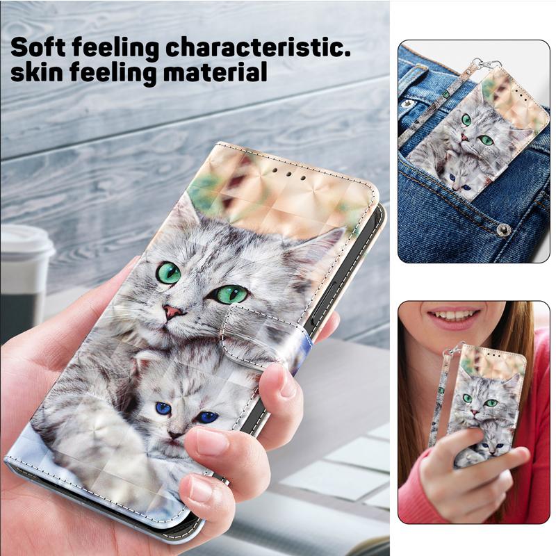 Для Redmi 14C 14R 13C 12C 11 10C 10A A4 A3 A2 A1 Plus Note 14 13 Pro Plus 4G/5G 3D Чехол-книжка из кожи с магнитом, рисунок 'Кот и Собака Цветок'