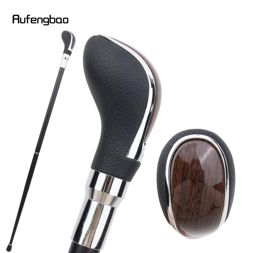 Black Leather Brown Wooden Silver Walking Cane Fashion Decorative Walking Stick Gentleman Elegant Cosplay Cane Crosier 93cm