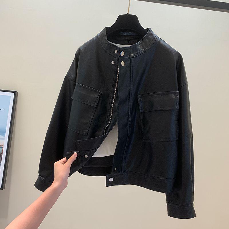 Женская модная ретро байкерская кожаная куртка - Коллекция Осень 2025, Универсальный короткий ПУ дизайн